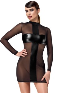 Mini robe tulle et wetlook Crossfire F369 - Noir Handmade