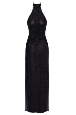 Robe longue en maille pailletée Onyx F372 - Noir Handmade