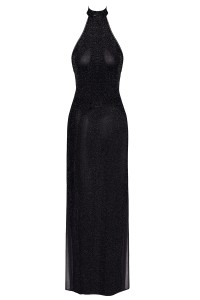 Robe longue en maille pailletée Onyx F372 - Noir Handmade