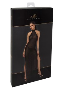Robe longue en maille pailletée Onyx F372 - Noir Handmade