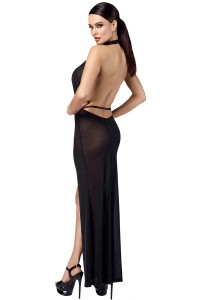 Robe longue fendue Onyx F373 - Noir Handmade