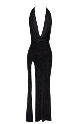 Robe longue fendue Onyx F373 - Noir Handmade