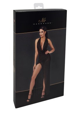 Robe longue fendue Onyx F373 - Noir Handmade