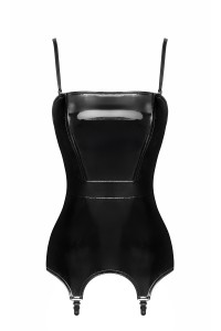 Corset porte-jarretelle vinyle Dominae F381 - Noir Handmade