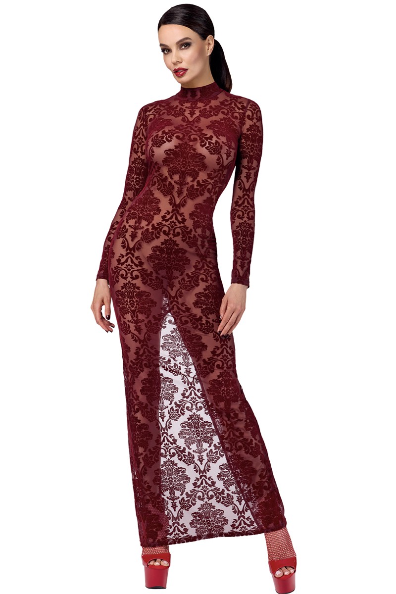 Robe fendue en tulle floqué Kink Royal F383 - Noir Handmade