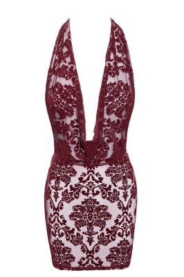 Mini robe dos nu en tulle floqué Kink Royal F385 - Noir Handmade