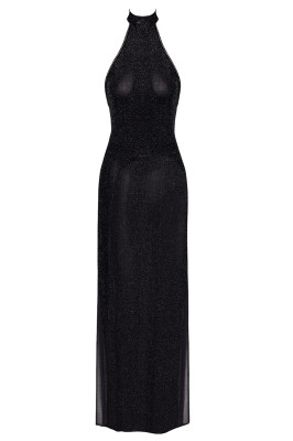 Robe longue en maille pailletée Onyx F372 - Noir Handmade