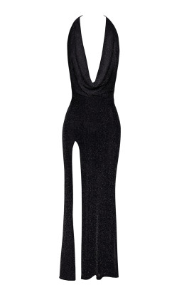 Robe longue fendue Onyx F373 - Noir Handmade