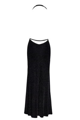 Robe longue fendue Onyx F373 - Noir Handmade