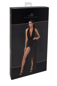 Robe longue fendue Onyx F373 - Noir Handmade