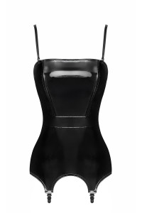 Corset porte-jarretelle vinyle Dominae F381 - Noir Handmade