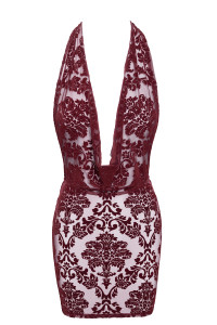 Mini robe dos nu en tulle floqué Kink Royal F385 - Noir Handmade